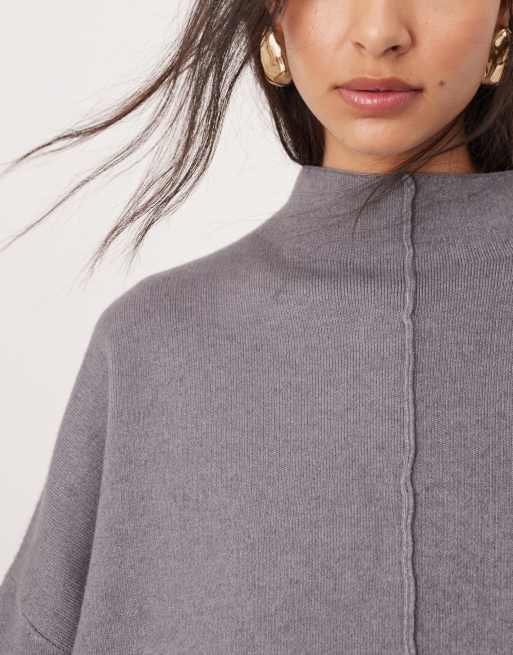 ASOS EDITION - Pull en maille compacte de qualité supérieure avec col cheminée et détail cousu - Gris chiné, 4 de 4