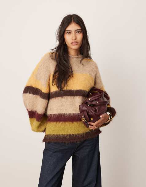 ASOS EDITION - Pull oversize à rayures en maille brossée - Marron - view 1