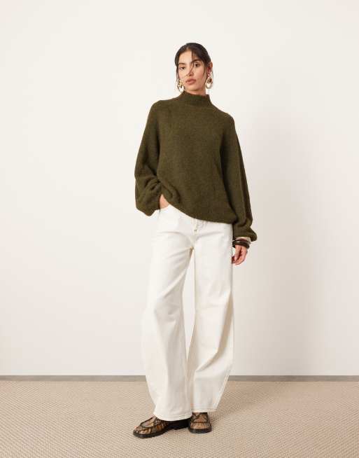 ASOS EDITION Pull oversize en maille à col montant Vert kaki