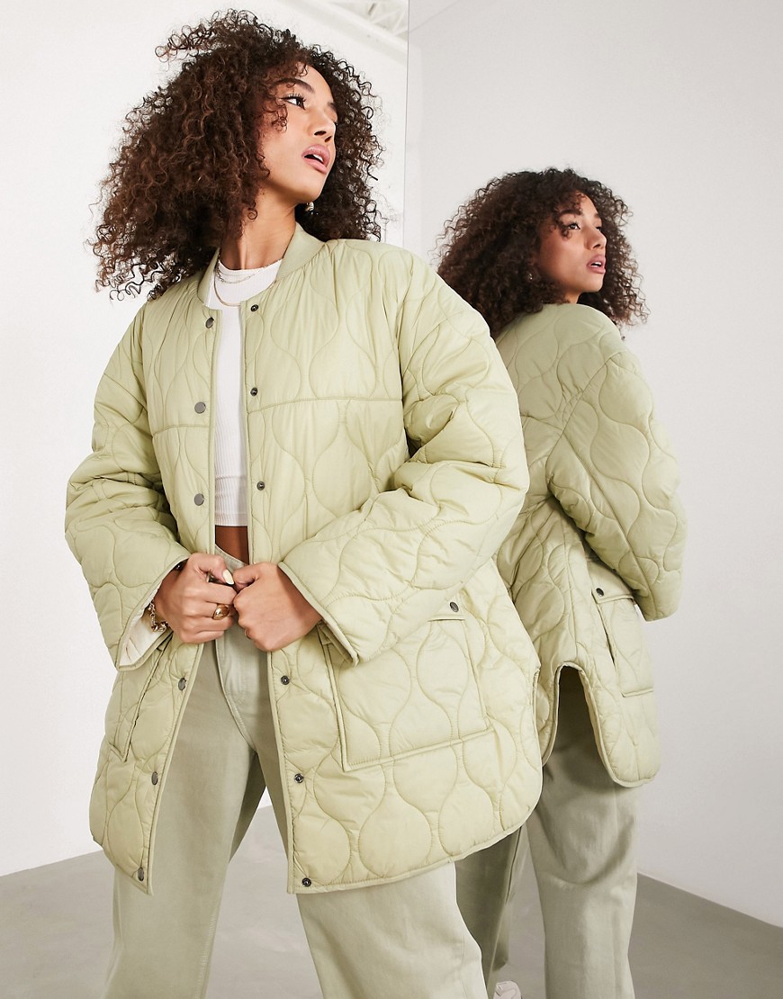 ASOS EDITION quilted reversible jacket in khaki and stone-Multi