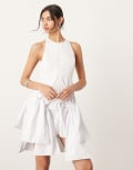 [ASOS EDITION] ASOS EDITION racer neck drop waist mini dress with knot detail skirt in white 4 White
