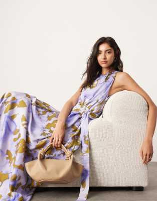 ASOS EDITION ASOS EDITION racer neck maxi dress with d ring in lilac abstract print-Multi