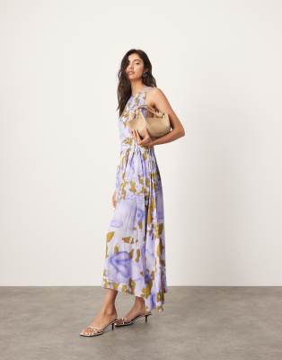 ASOS EDITION racer neck maxi dress with d ring in lilac abstract print