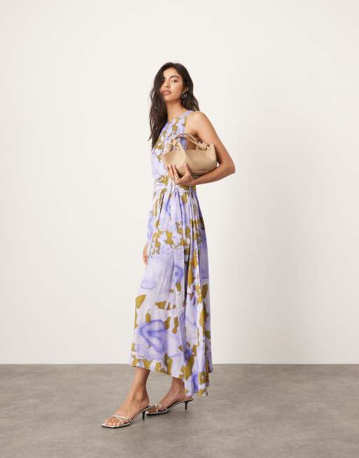 ASOS EDITION racer neck maxi dress with d ring in lilac abstract print, 2 of 4
