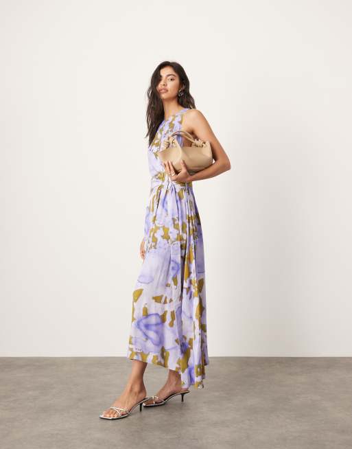 ASOS EDITION racer neck maxi dress with d ring in lilac abstract print