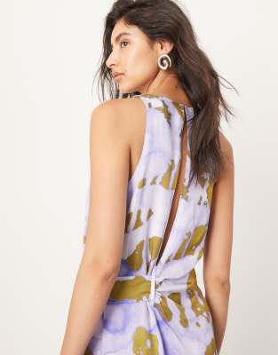 ASOS EDITION racer neck maxi dress with d ring in lilac abstract print