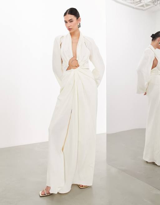 ASOS EDITION - Råhvid statement-maxikjole med lange ærmer og spiraldetalje, 3 af 4