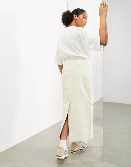 white leather maxi skirt