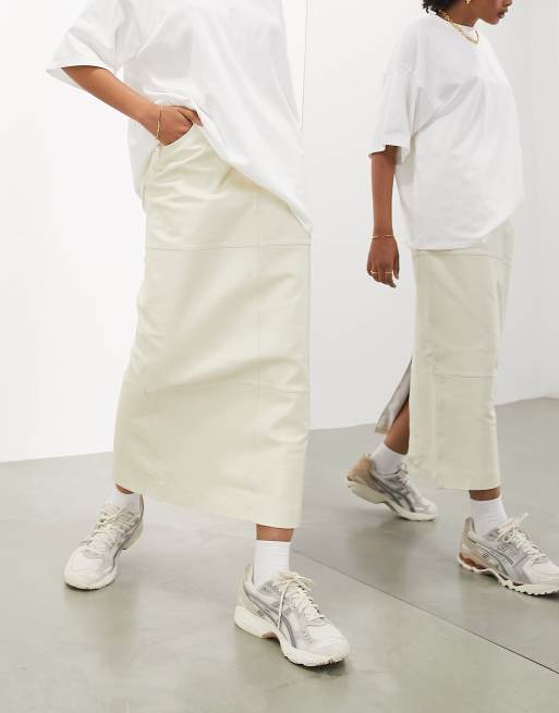 white leather maxi skirt