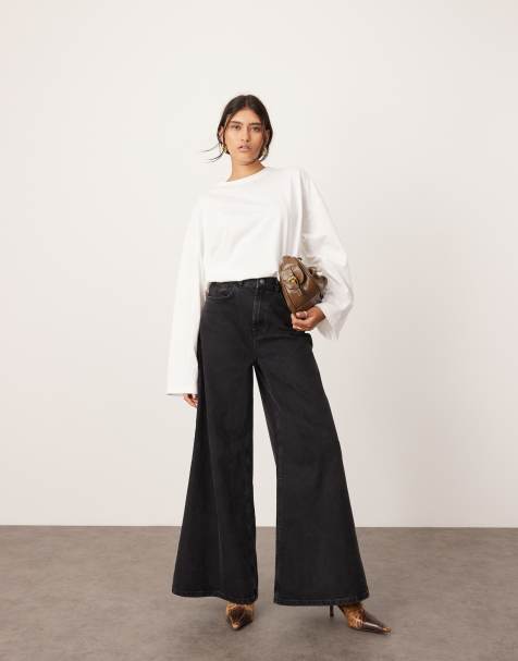 ASOS Edition – Reece – Czarne sprane jeansy z podwyższonym stanem i szerokimi nogawkami - view 1