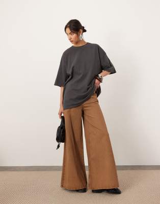 Reece denim high rise wide leg jeans in rust acid wash-Brown