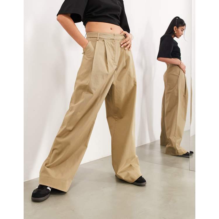 cotton twill wide leg pant