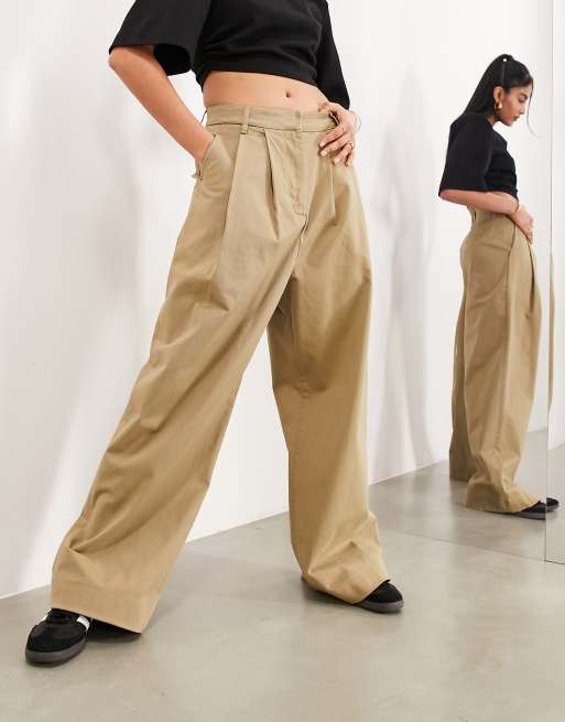 ASOS EDITION relaxed cotton twill wide leg pants in stone