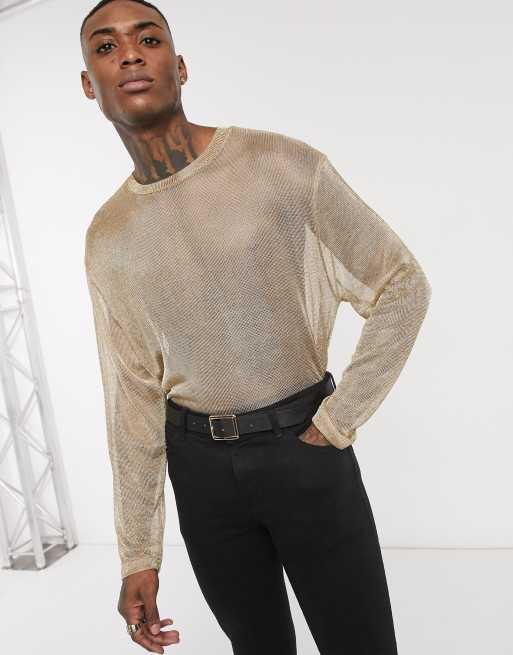 ASOS EDITION relaxed long sleeve t-shirt in chainmail in gold