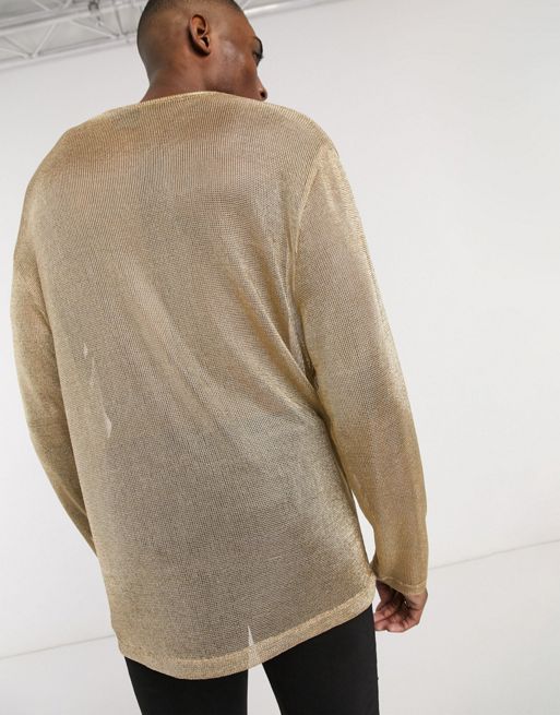 ASOS EDITION relaxed long sleeve t-shirt in chainmail in gold