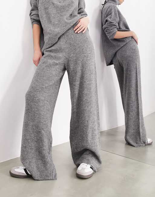 ASOS EDITION ribbed wide leg knitted trouser co ord in light grey ASOS
