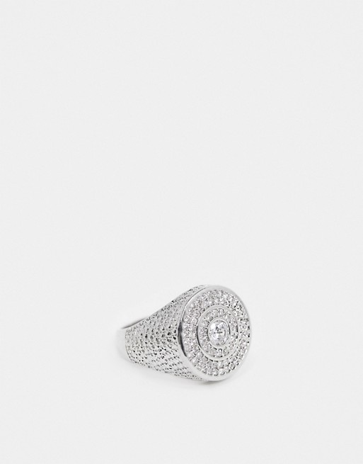ASOS EDITION ring with all over cubic zirconia stone in silver tone