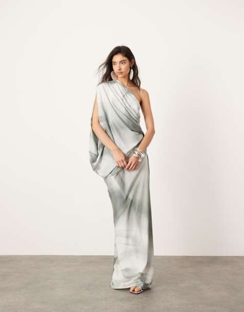 ASOS EDITION - Robe asymétrique longue et oversize en satin - Imprimé marbré - view 1
