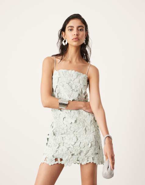 ASOS EDITION - Robe caraco droite courte à motif fleurs découpé - Vert clair - view 1