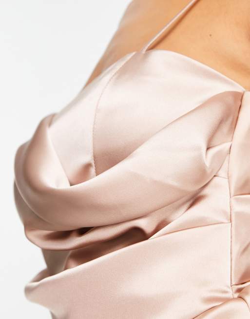 ASOS EDITION - Robe caraco mi-longue drapée en satin - Biscuit , 3 de 4