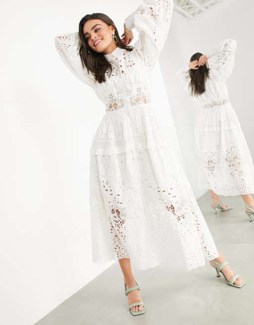 ASOS EDITION Robe chemise en broderie anglaise Blanc