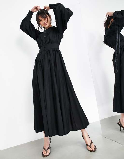 ASOS EDITION - Robe chemise en coton à manches ballon - Noir, 4 de 4