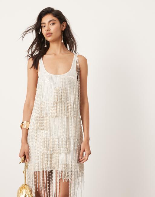 ASOS EDITION - Robe courte à franges ornementées - Crème, 4 de 4