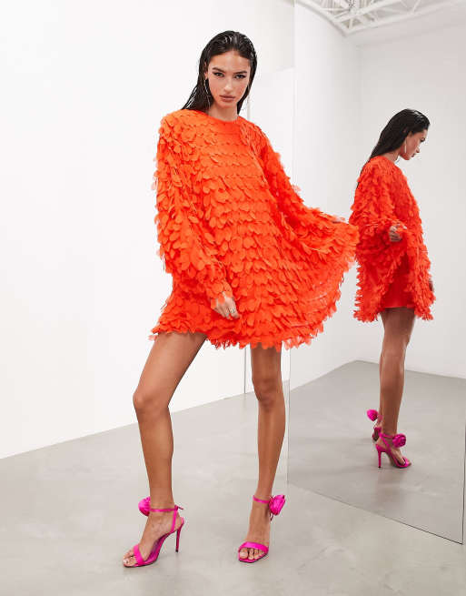 Topshop - Robe courte imitation plumes - Rouge