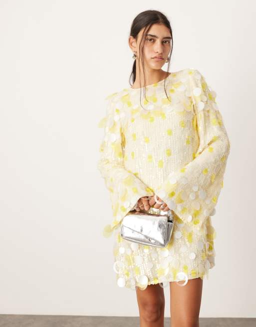 ASOS EDITION - Robe courte ample à sequins - Jaune, 2 de 4