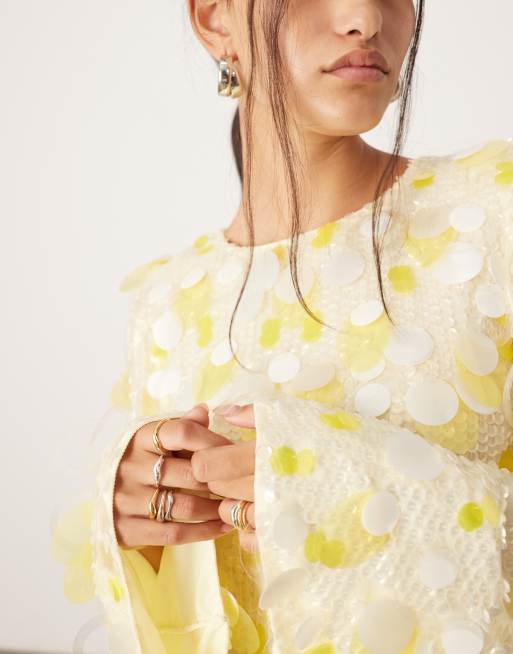 ASOS EDITION - Robe courte ample à sequins - Jaune, 3 de 4