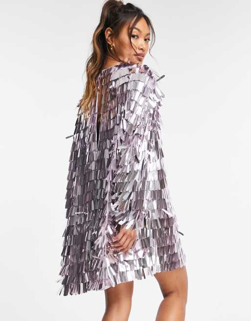 ASOS EDITION - Robe courte avec manches chauve-souris et franges à sequin - Lilas, 2 de 4