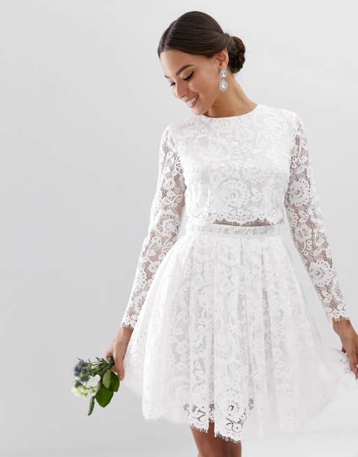 Asos Edition Robe Courte De Mariage Avec Crop Top En Dentelle Asos