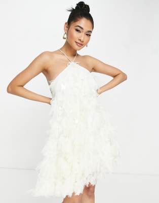 ASOS EDITION - Robe courte dos nu en tulle texturé - Crème