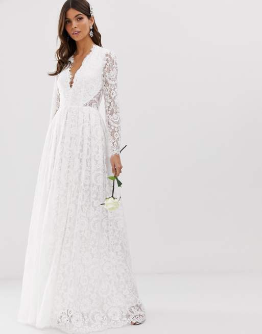 Asos Edition Robe De Mariée Col V En Dentelle