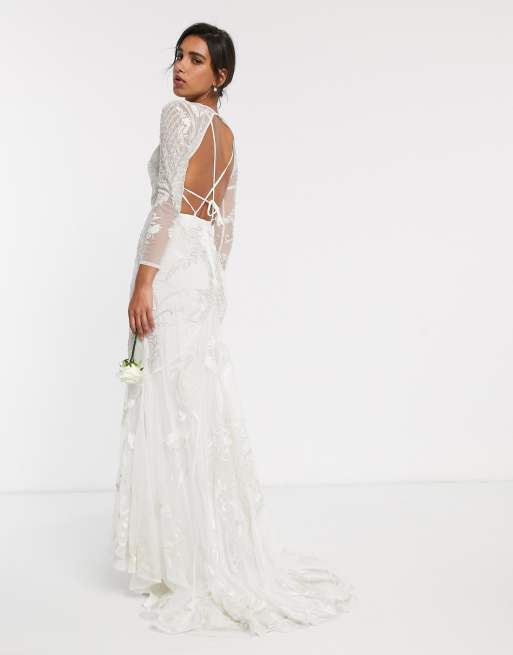 ASOS EDITION - Robe de mariée style sirène avec ornements et broderies - Blanc, 3 de 4