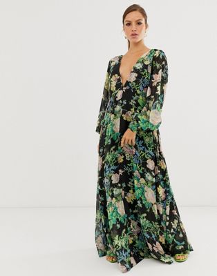 Marques de designers EDITION - Robe longue à fleurs avec manches blousantes