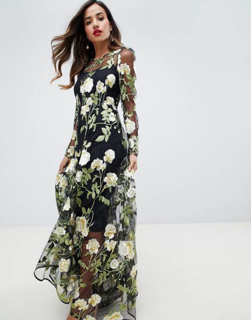 ASOS EDITION Robe longue fleurs brod es avec jupe d coup e