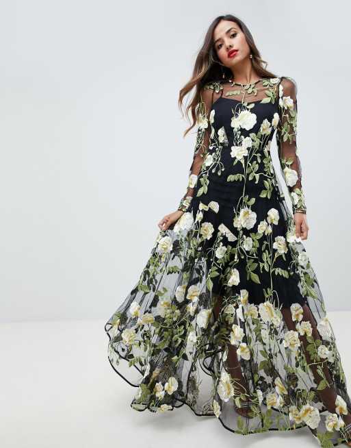 ASOS EDITION Robe longue fleurs brod es avec jupe d coup e