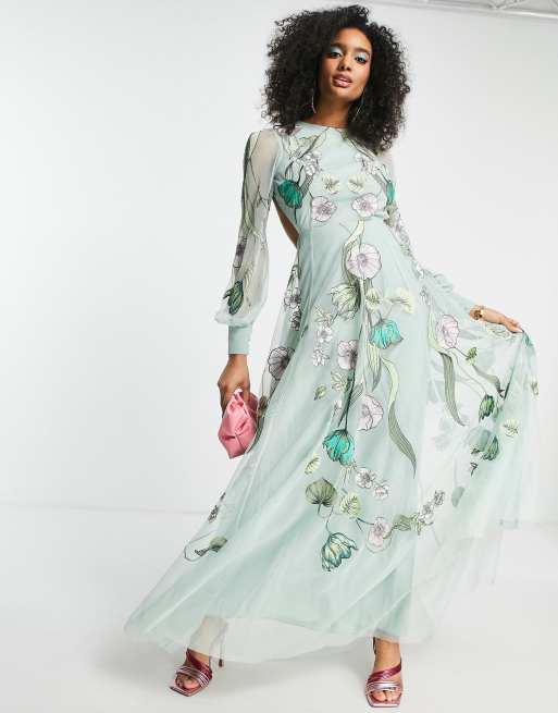 ASOS EDITION Robe longue fleurs brod es et imprim art nouveau Vert