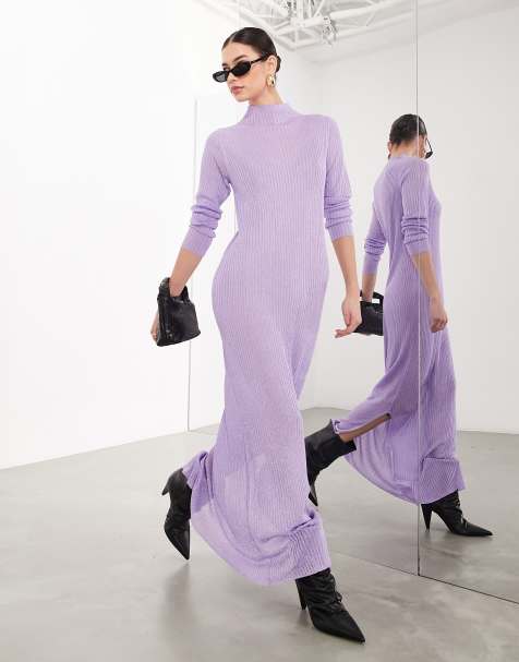 ASOS EDITION - Robe longue à manches longues en maille métallisée - Lilas - view 1