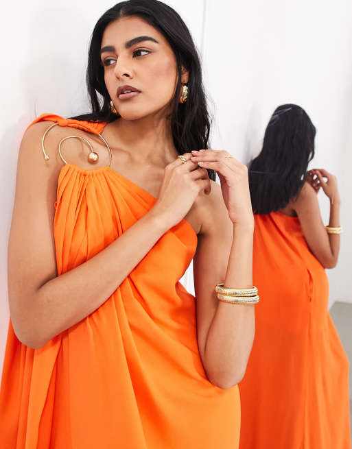 ASOS EDITION Robe longue asymetrique a finition en spirale Orange vif