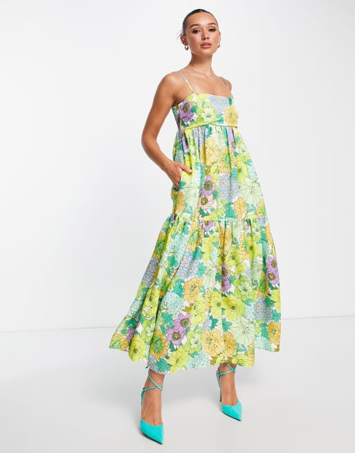 ASOS EDITION Robe longue caraco volants tag s avec imprim fleuri color
