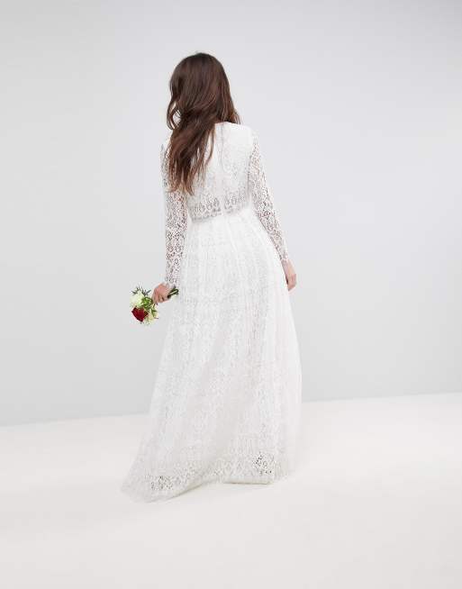 Asos Edition Robe Longue De Mariage En Dentelle Avec Top Court à Manches Longues