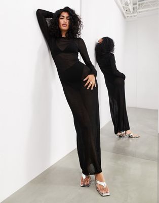 ASOS EDITION sheer knitted long sleeve maxi dress in black - ASOS Price Checker