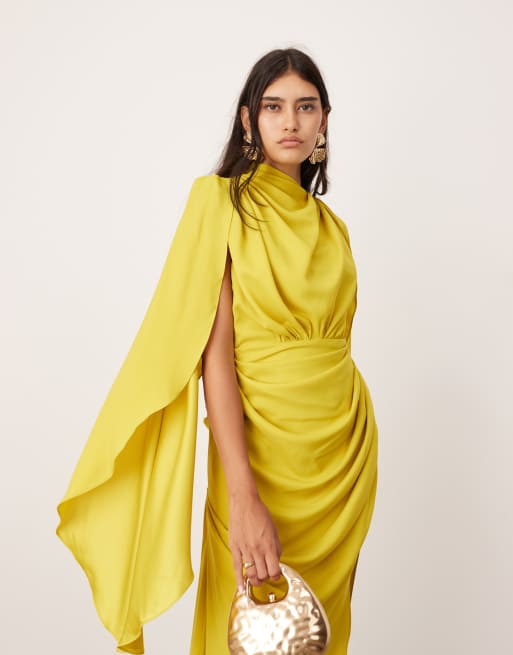 ASOS EDITION - Robe longue en satin à fronces et manches extrêmes - Chartreuse, 2 de 4