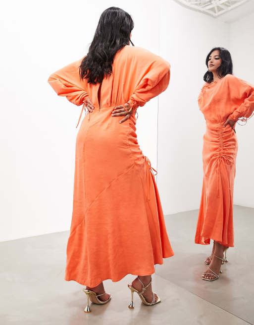 ASOS EDITION Robe longue froncee a manches longues Orange