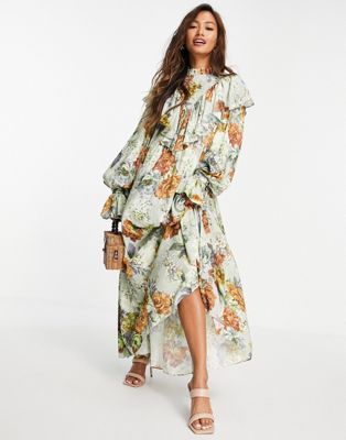 Femme EDITION - Robe longue oversize à imprimé floral et volants