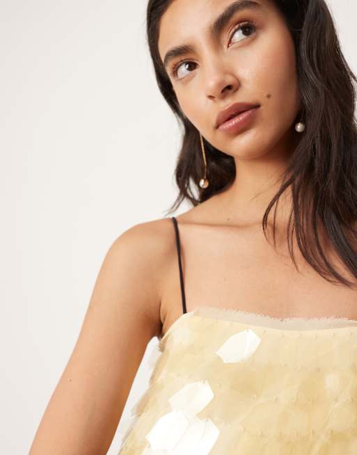 ASOS EDITION - Robe longue superposée à sequins et fines bretelles - Jaune pastel, 4 de 4