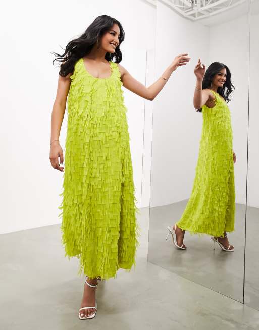 ASOS EDITION Robe longue textur e encolure chancr e Vert citron