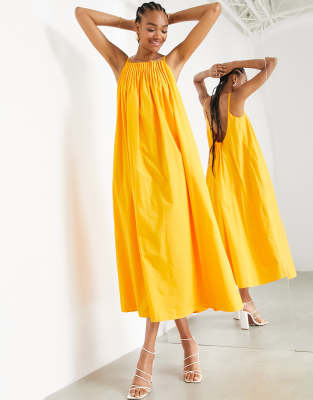 ASOS EDITION - Robe longue trapèze en coton avec col plissé - Orange